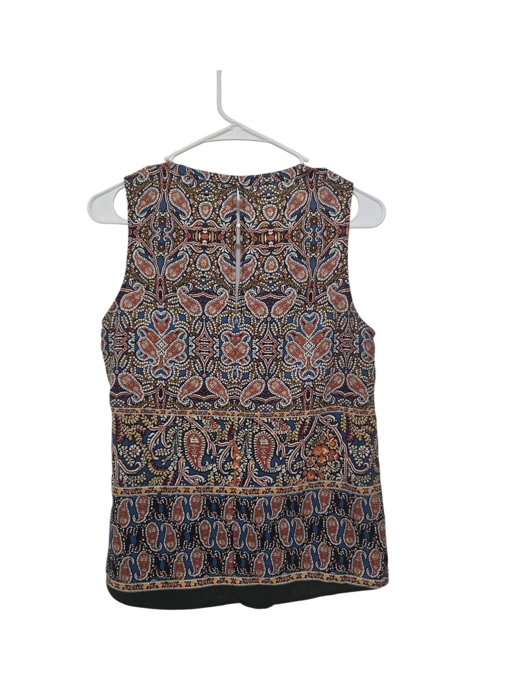 4/$15 Bohemian Paisley Sleeveless Top - Navy & Rust Women's Petite Small - Picture 7 of 8